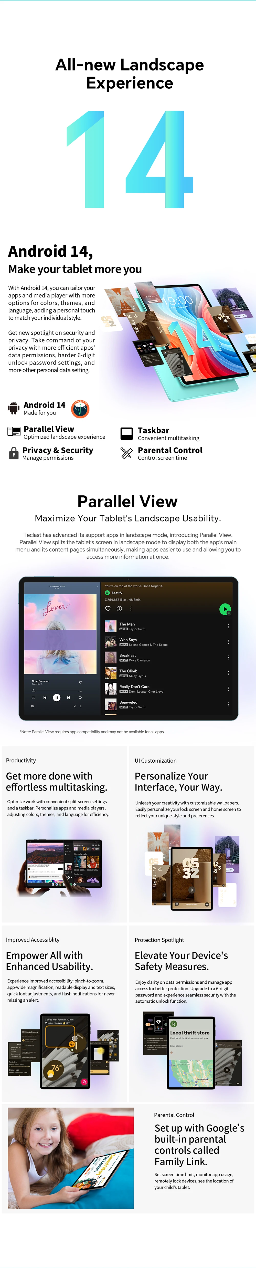 Teclast ODEA A10 Tablet for children, Widevine L1, 10.1 inches, 12GB(4GB+8GB) RAM, 128GB ROM, 8 cores, UNISOC T606, 1280x800, Android 14, Mali-G57, 6000mah, 5MP+2MP, Supports TF up to 1TB, GPS
