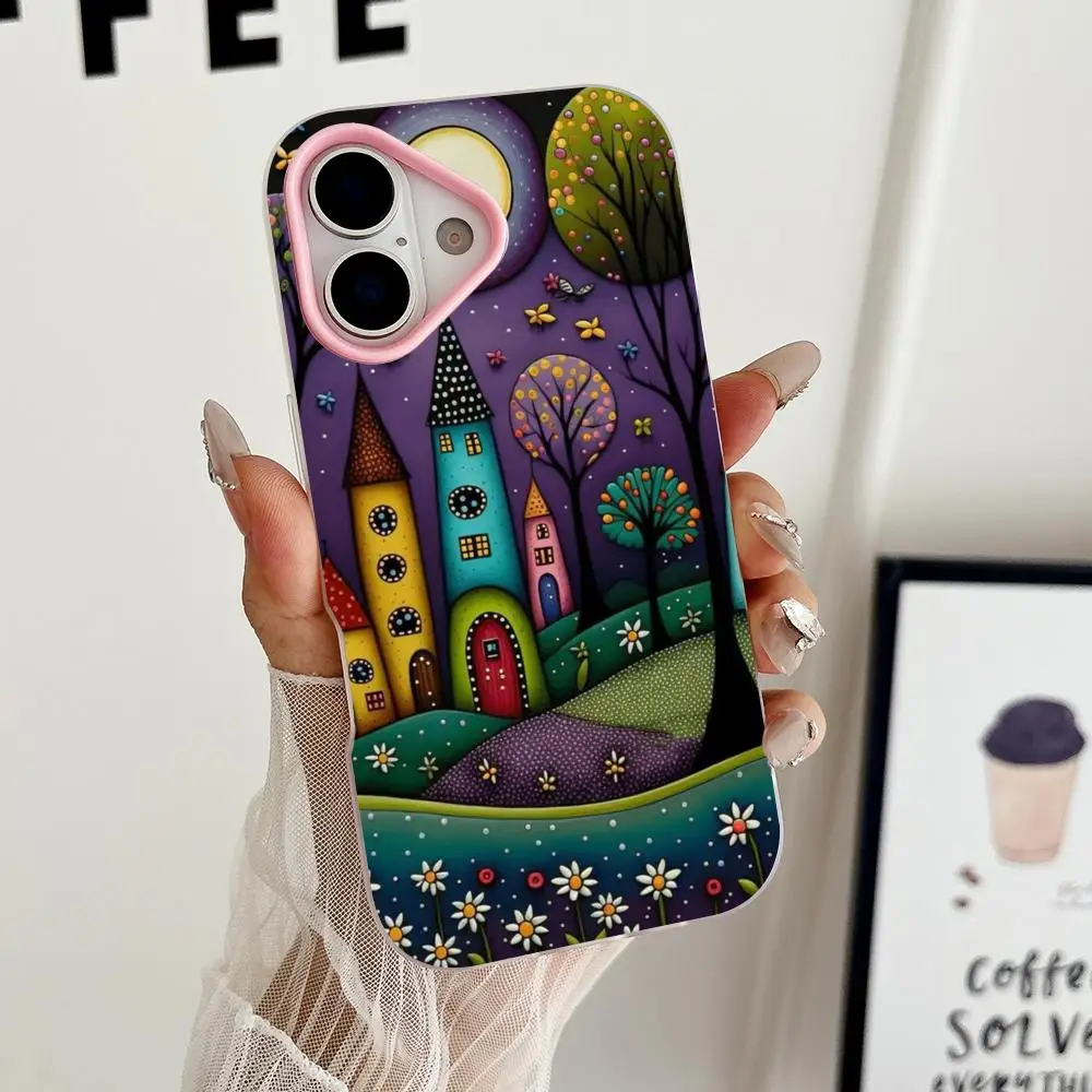 

Fashion Art Building Phone Case for iPhone 17 16 15 14 13 12 11 Air Pro Max Plus Jelly Double layer Pink Cover