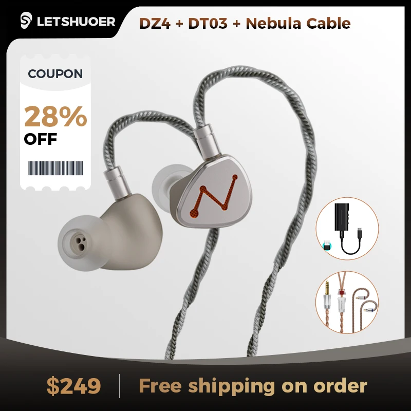 

LETSHUOER DZ4 Triple Dynamic Drivers, DT03 Headphone Amplifier Portable,LR-Nebula 6N Monocrystalline Copper IEM cable