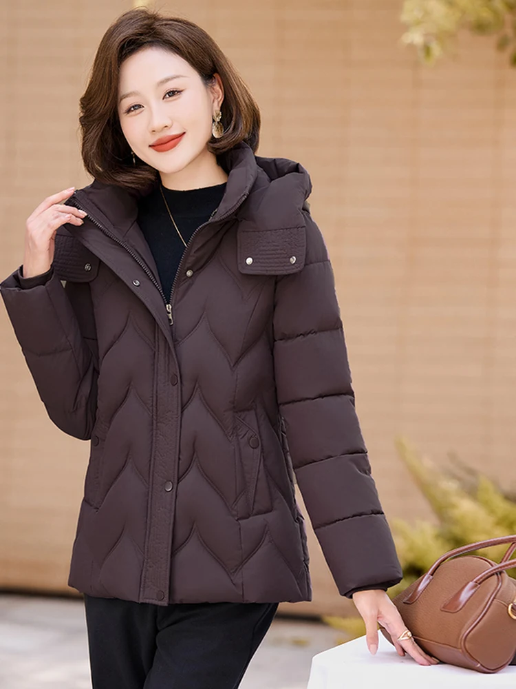 

Winter ort Cotton Jaet Women's Waist-Cinching Slimming Faionable Middle-Aged Mom Casual Warm Cotton Coat Outerwear