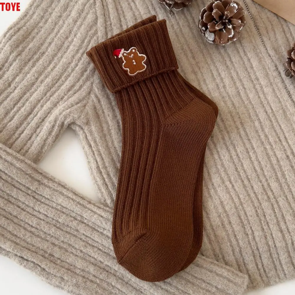 

Cotton Christmas Embroidery Socks Elk Bell Cartoon Hosiery Korean Style Cloth Accessories Mid-Tube Socks Christmas Gift