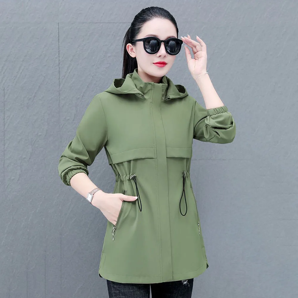 Spring And Autumn Fashion New European And American Atyle Joker Loose Coat Female High-end Trend Cover Belly Slim  Trench Coat