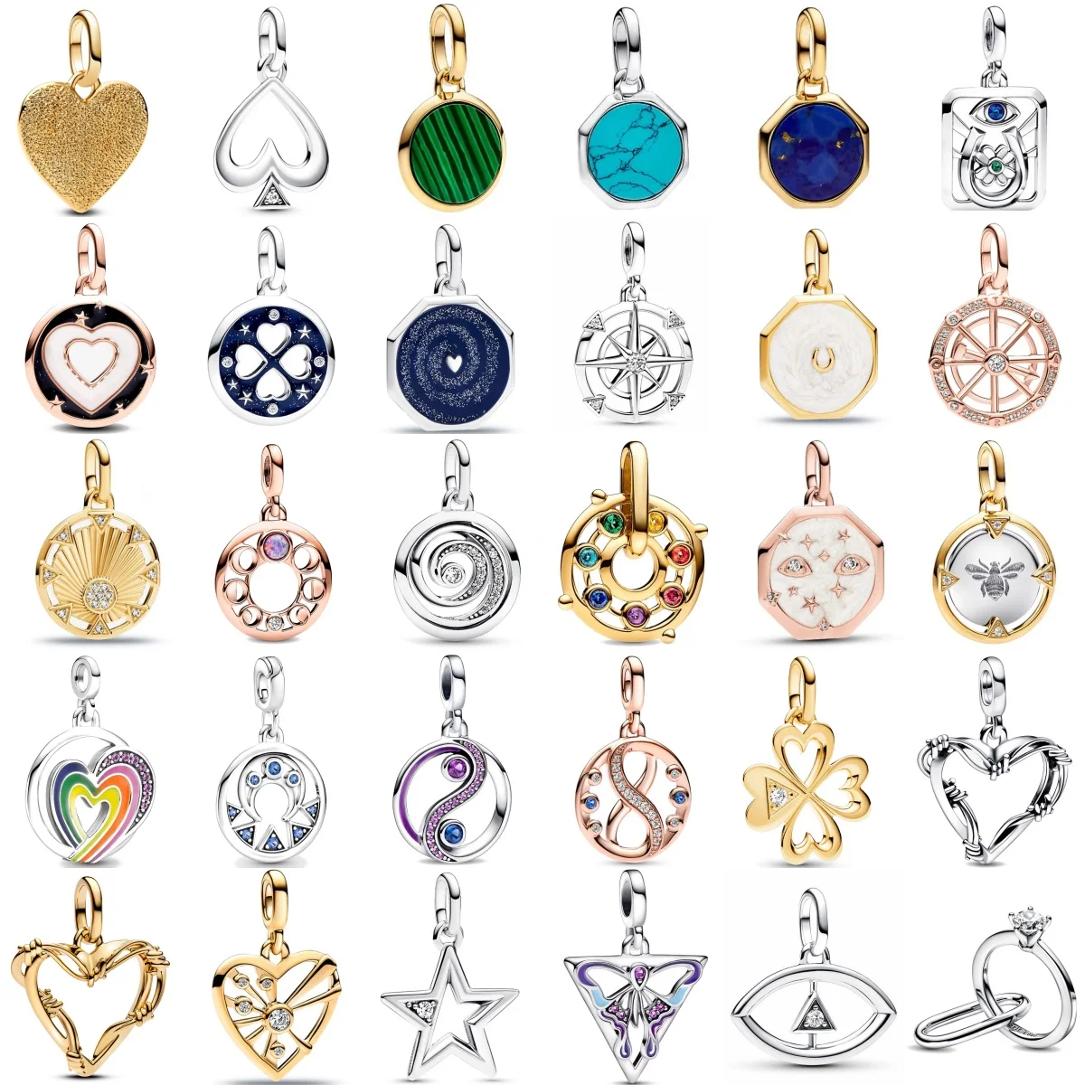 New 925 sterling silver Me series gold heart-shaped lucky clover pentagram mini pendant fitted bracelet women's jewelry gift