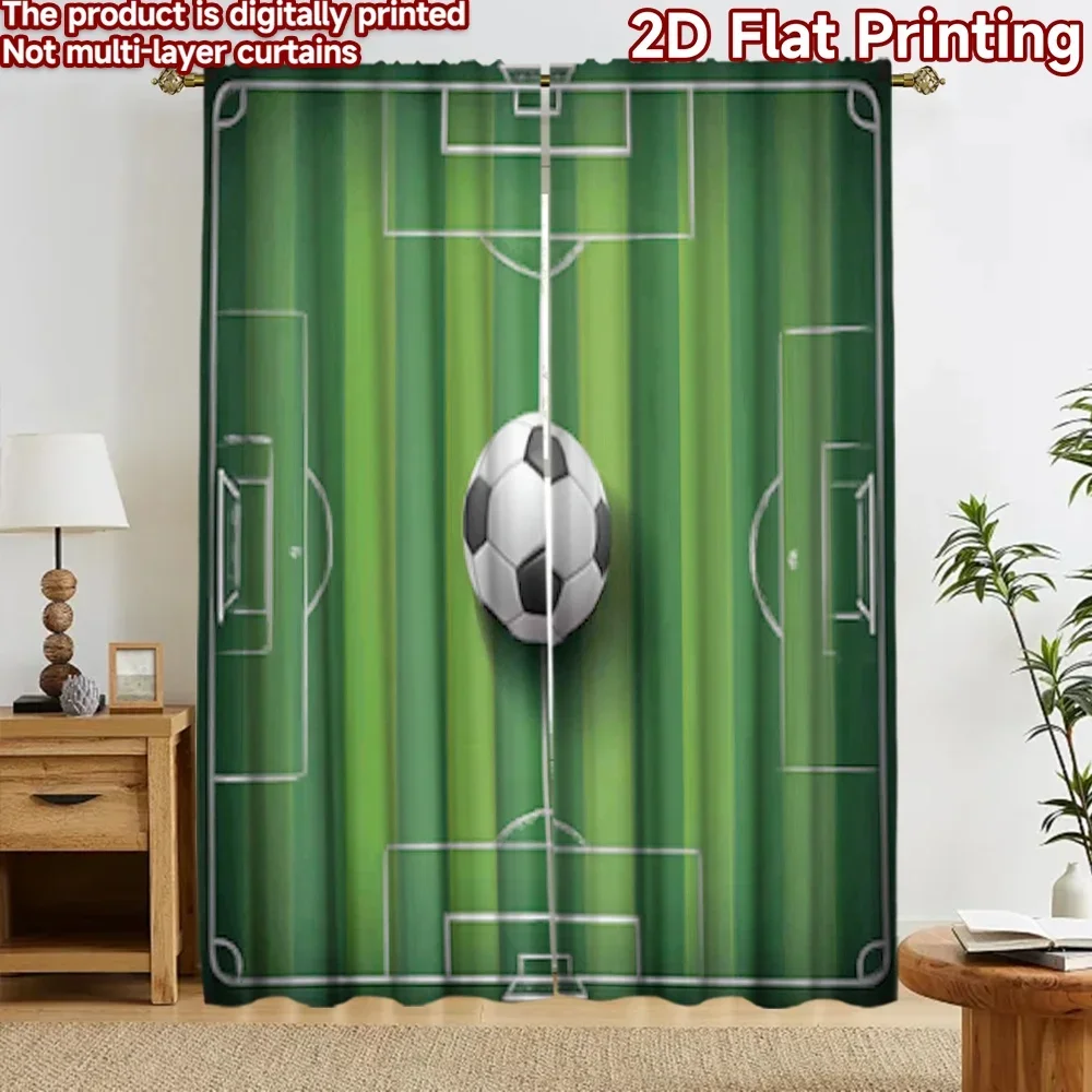 Soccer Football Pitch Curtains 2pcs Pair Green Sport Theme Room Decor Window Drapes Blockout Privacy Curtains