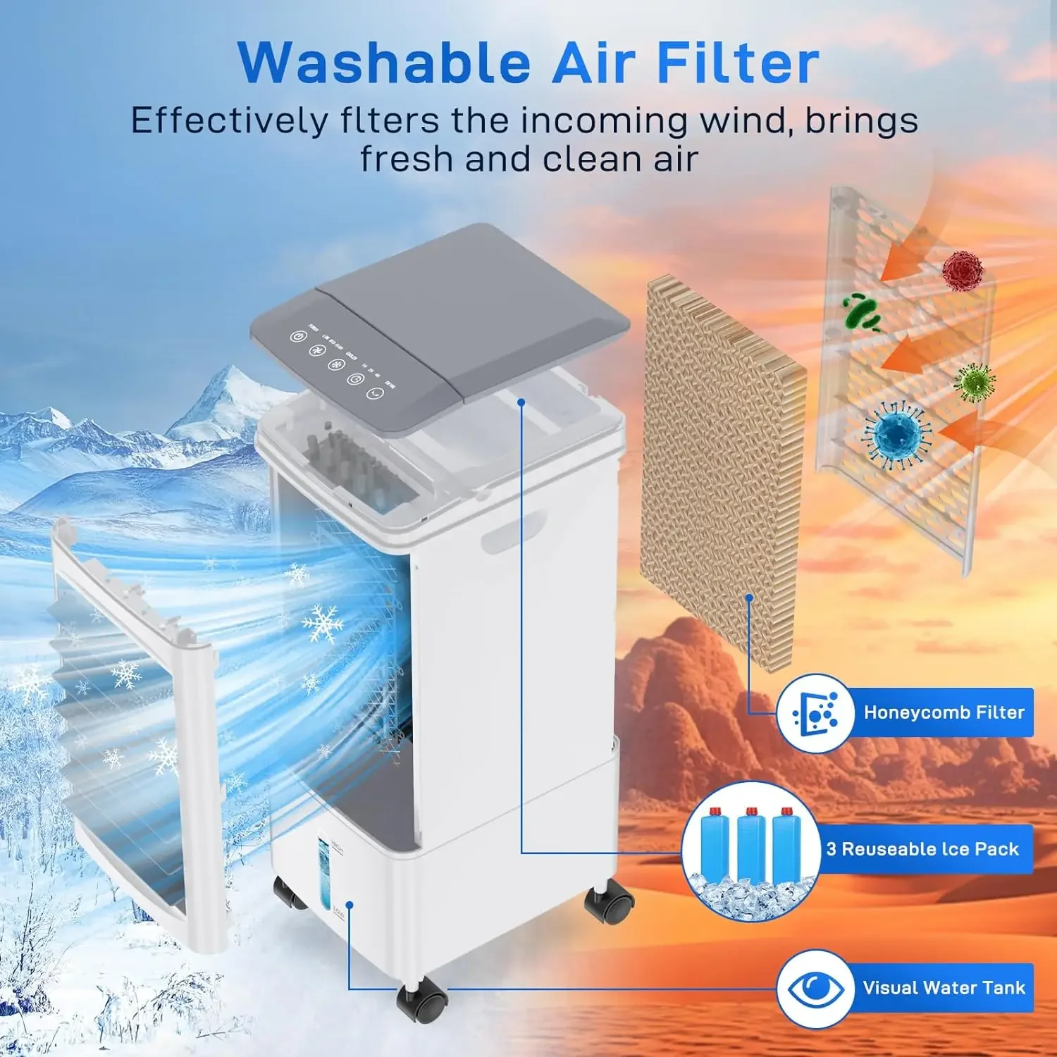 Pendingin udara evaporasi tanpa angin 3-IN-1, pendingin udara besar untuk dapur, Volume pendingin cepat, AC, AC berperingkat teratas f