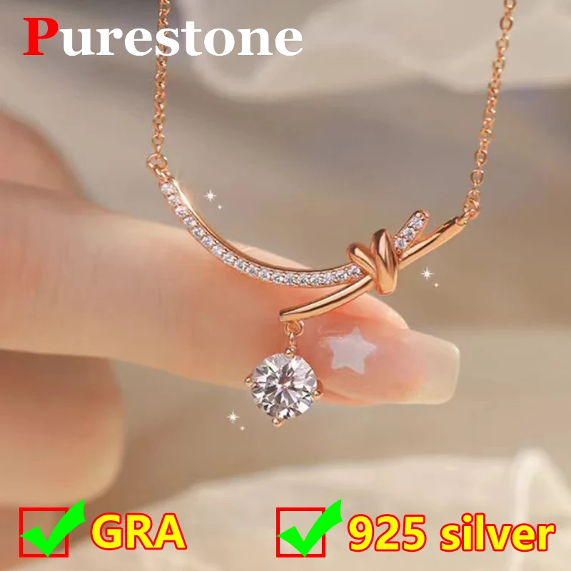 Bowknot Women's Moissanite Necklace Original 925 Sterling Silver Moissanite Necklaces For Women Engagement Wedding Party Gift