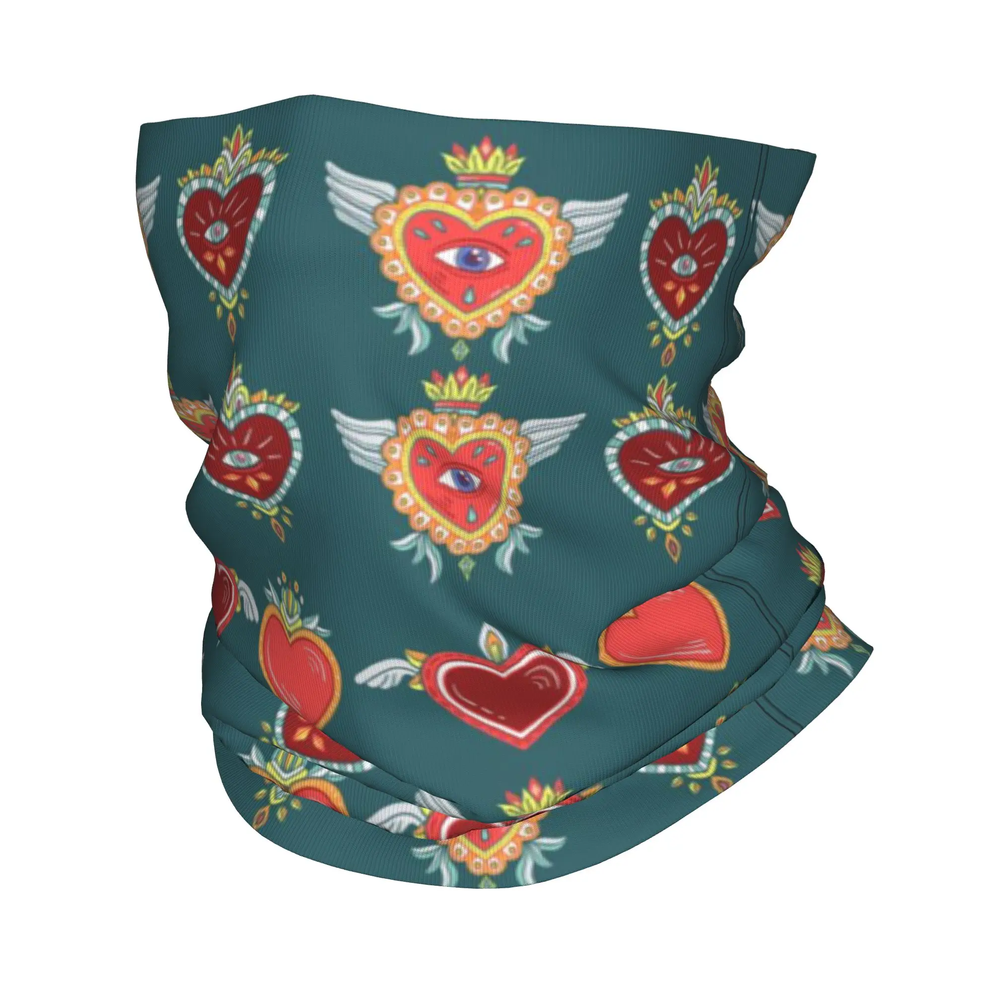 Retro Mexican Heart Milagro pattern Bandana Neck Cover Printed Wrap Scarf Multifunction Face Mask Hiking Fishing For Men Women
