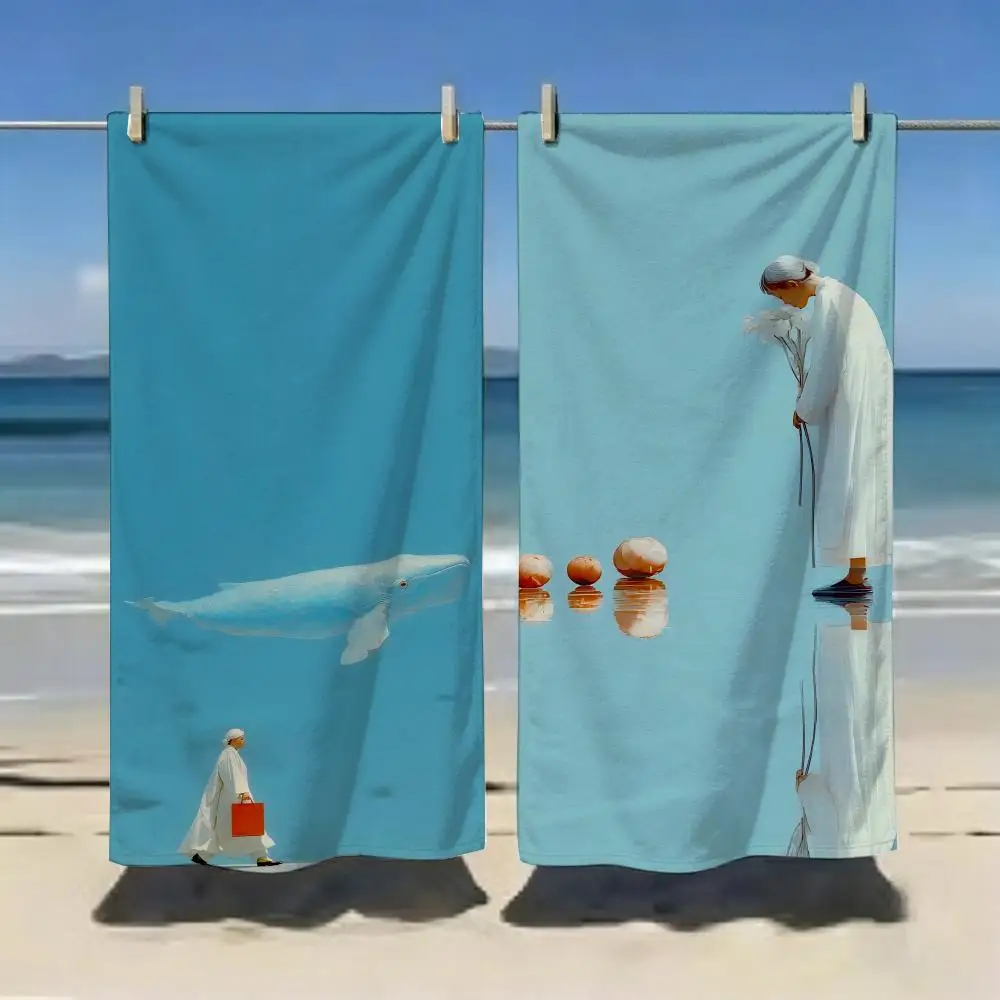 Soft Blue C-Coastal Frames Towel Microfiber soft Beach Towel for Travel Fitness Sauna Bathing Camping