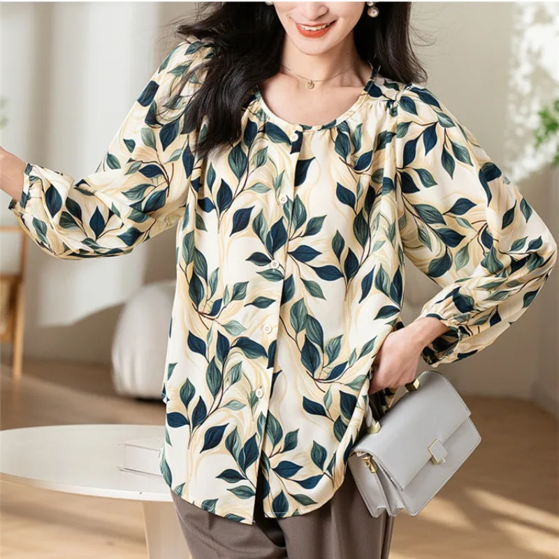 เสื้อเชิ้ตลายดอกไม้สไตล์เรโทร แขนยาวทรงหลวมสำหรับผู้หญิง เหมาะสำหรับการเดินทาง วันหยุดพักผ่อน สวมใส่สบายๆ