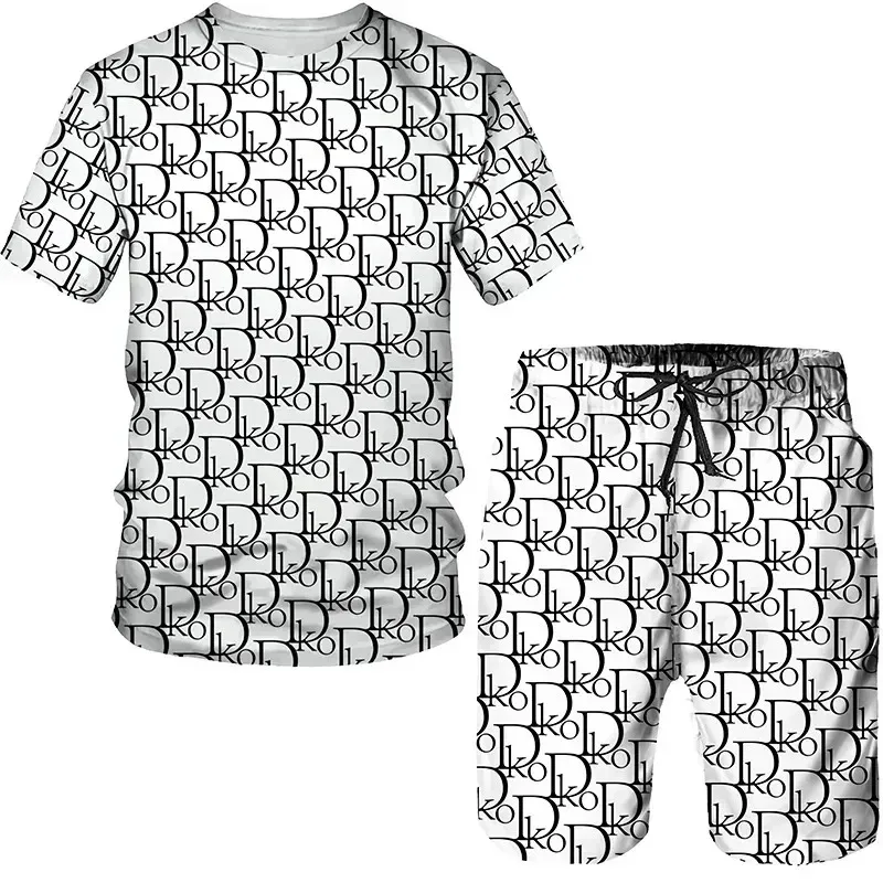 

2025 Summer Men's Daily Casual Fashion Loose and Comfortable Round Neck Short Sleeve Shorts Set Outdoor Sports Vacation Style