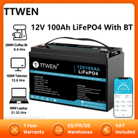 TTWEN 12V 100Ah LiFePO4 Lithium Battery with Bluetooth Backup Power 1280Wh 4000+Cycles for RV Boats Solar Trolling