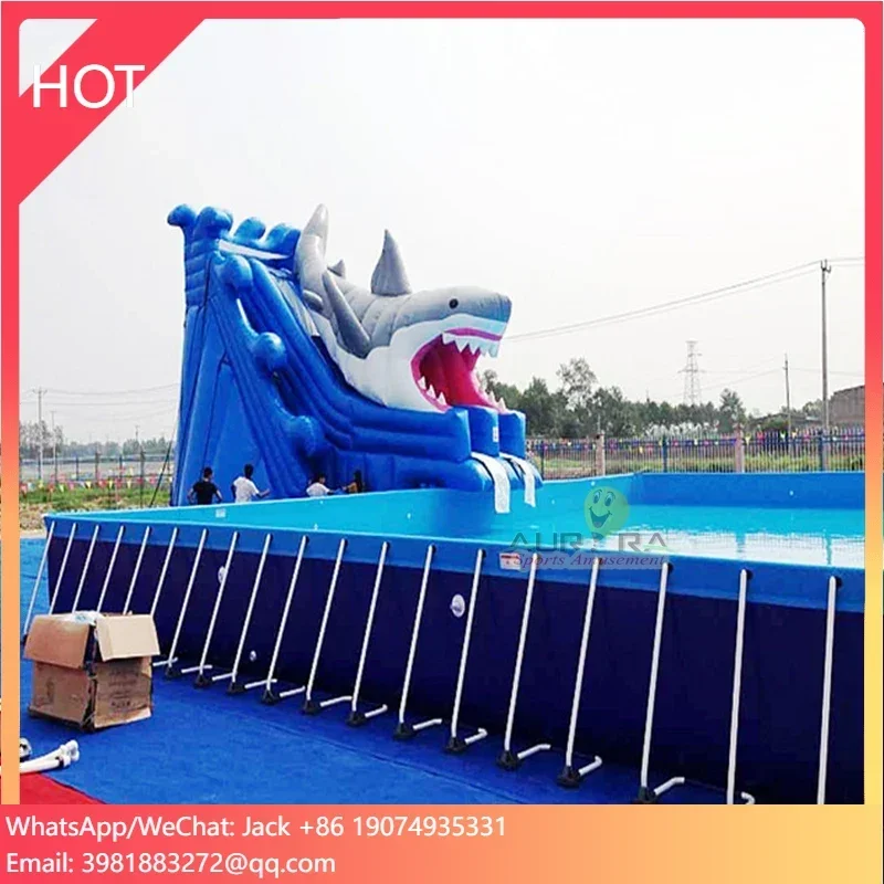 Outdoor PVC Rectangle Metal Frame Swimming Pool,steel swimming pool Above Ground Water Park Pool