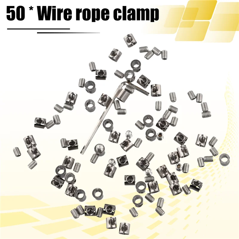 M11K-50Pcs 3Mm Wire Rope Clamp For Cable Fastener Clip Adjustable Screw Copper Metal Fixture Sling Fixing Accessories