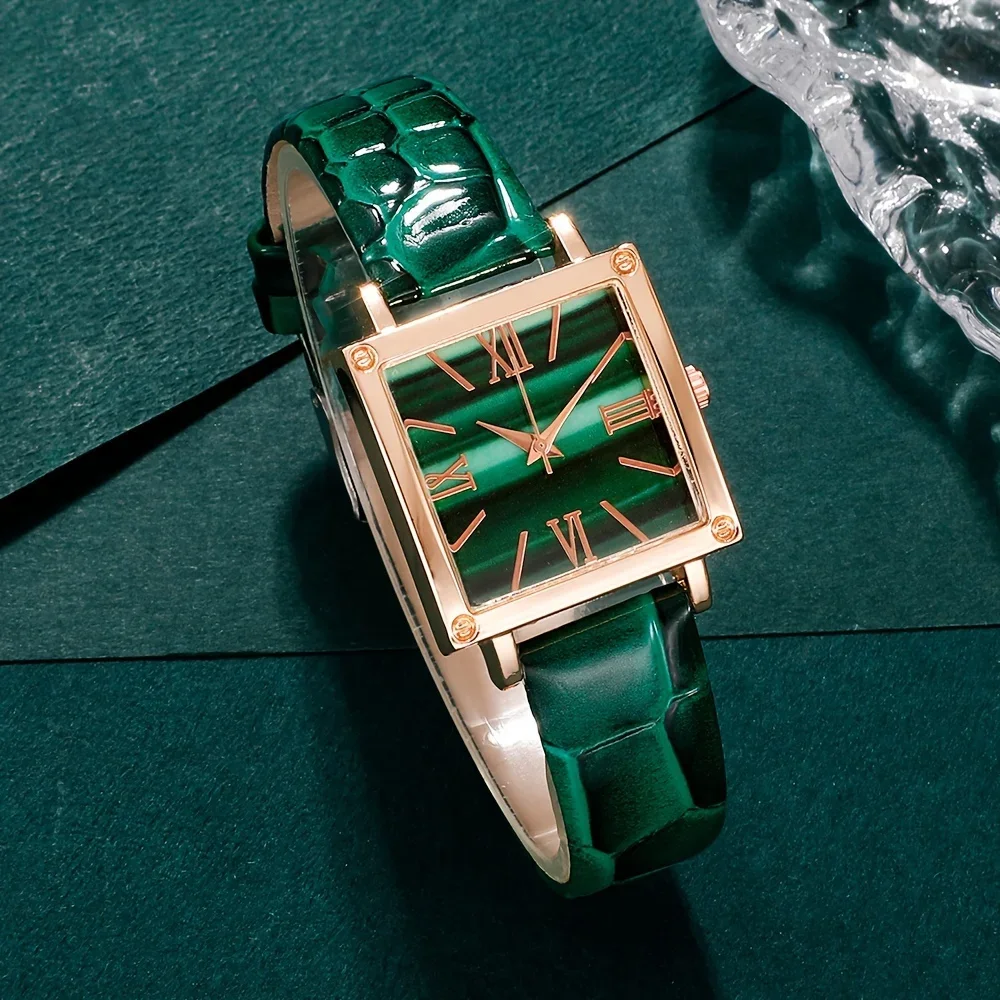 3 Pcs Square Quartz Watch PU Leather Strap Zinc Alloy Pointer Zinc Alloy Case, Ideal Gift For New Year, Christmas, Family