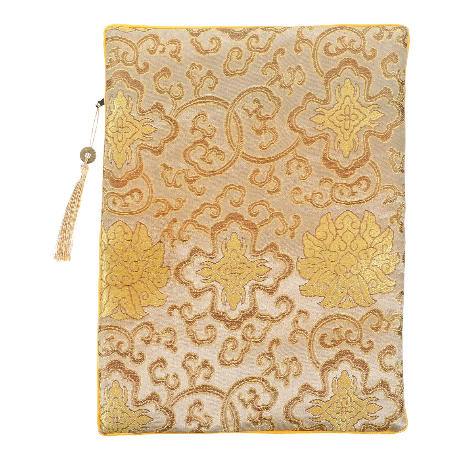 Scripture Bag Zippered Closure Tassel Detail Chinese Style Cloth Pouch for Bible Prayer Books Scriptures Storage Sundries