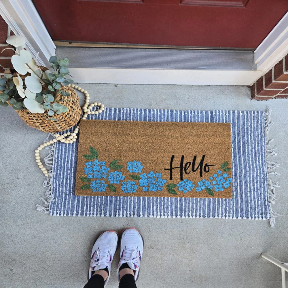 

Hydrangea Girly Doormat Coastal Cottage Charming Mat East Coast Southern Style Blue Floral Doormat Washable Durable Non Slip Rug