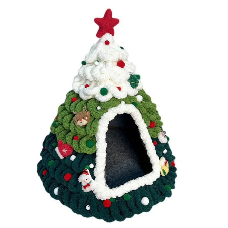 

Winter Christmas Tree Cat Nest Handmade DIY Material Winter Warmth Semi Enclosed Dog Nest Felt Cone Pet House