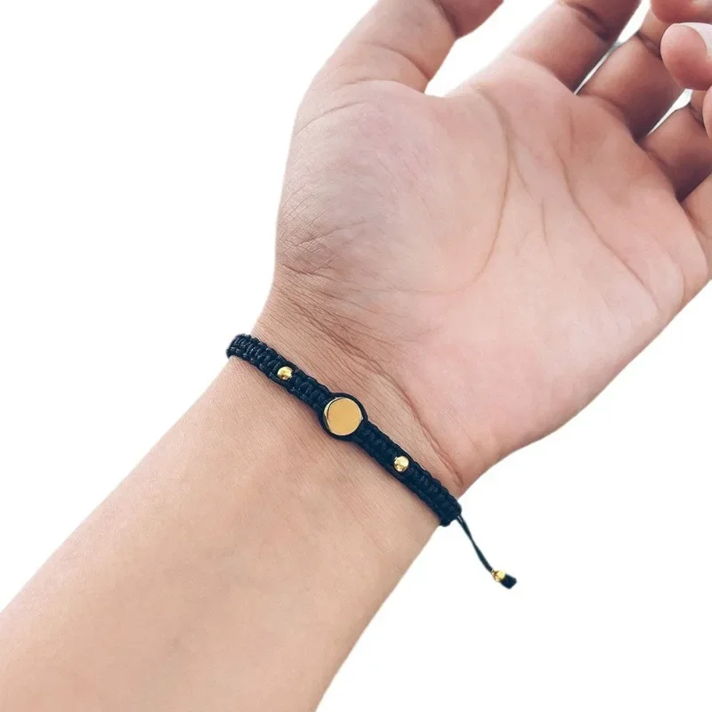 سوار عين الشر البسيط للنساء ، 26 حرف إنجليزي ، حبة قرصية ذهبية ، خيط مضفر قابل للتعديل ، سوار للزوجين ، #5