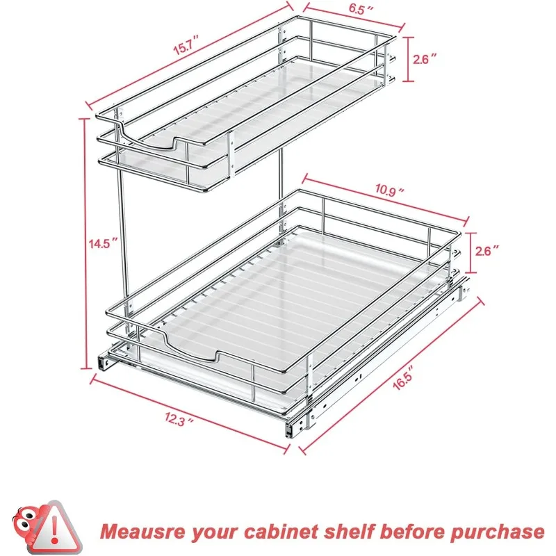 Under Sink Organizers and Storage, 2 Tier Pull Out Sliding Shelf Under The Sink Organizer, Under Cabinet Organizer