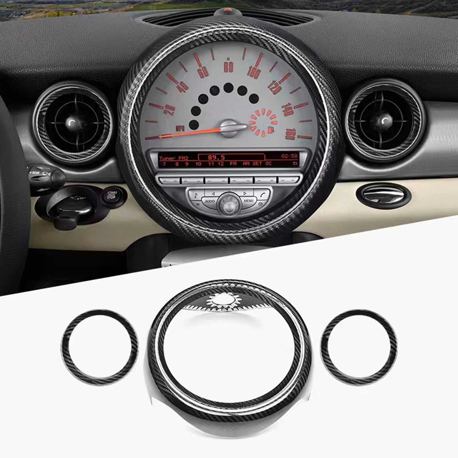 Carbon Fiber Interior Dashboard Center Console Speedometer Cover Frame For Mini Cooper ONE JCW S R54 R55 R56 R57 R58 2006-2013