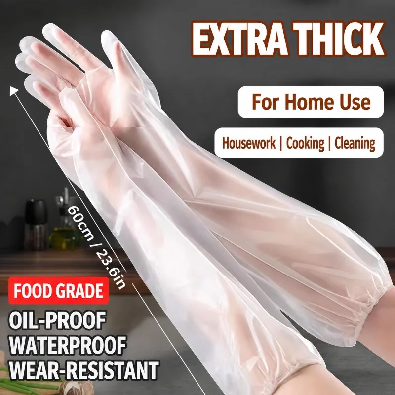 Thickened Long Cuff Dishwashing Gloves, Reusable Waterproof Cleaning Gloves for Kitchen, Durable Non-Slip Household Protection