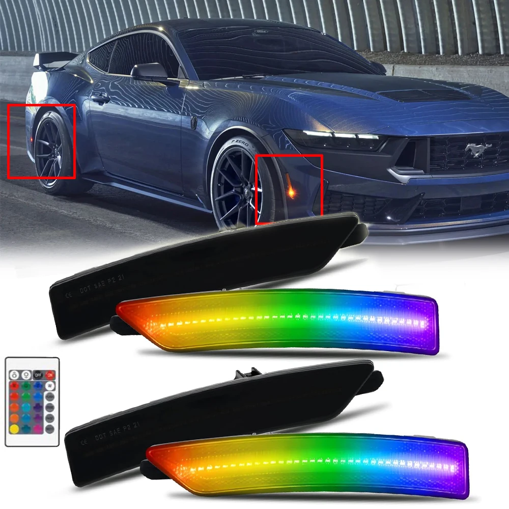 

4Pcs RGB LED Side Marker Light Reflector For Ford Mustang Gen7 S650 2024- Multicolor Turn Signal Lamps Car Styling