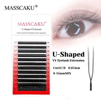 MASSCAKU-extensiones de pestañas YY en forma de U, rizo C D, 0,07mm de espesor, estilo Y, pestañas profesionales hechas a mano prefabricadas