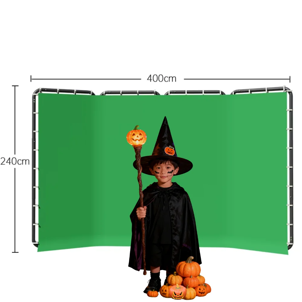 Tragbares großes Chromakey-Fotokabinen-Hintergrund-Stützsystem mit grünem Bildschirm, 240 x 400 cm, Filmmacher, Halloween, Weihnachten