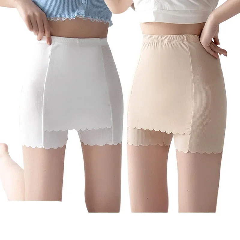 

New Ice Silk High Waist Women Tummy Control Seamless Shorts Double Layer Under the Skirt Boxer Safety Pants Women Shapewear