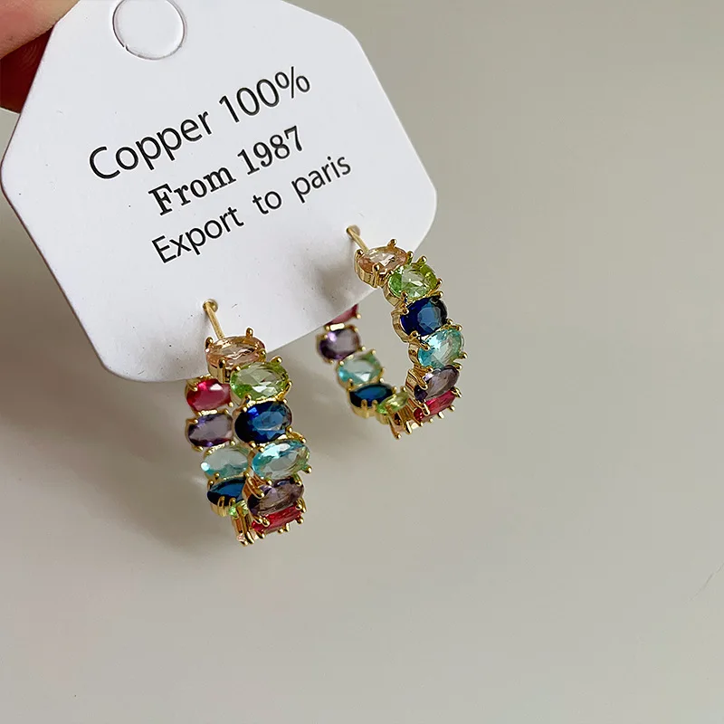 

Light Luxury Colored Zircon Circle Hoop Earrings for Women Elegant Exquisite Retro Minimalist Temperament Jewelry