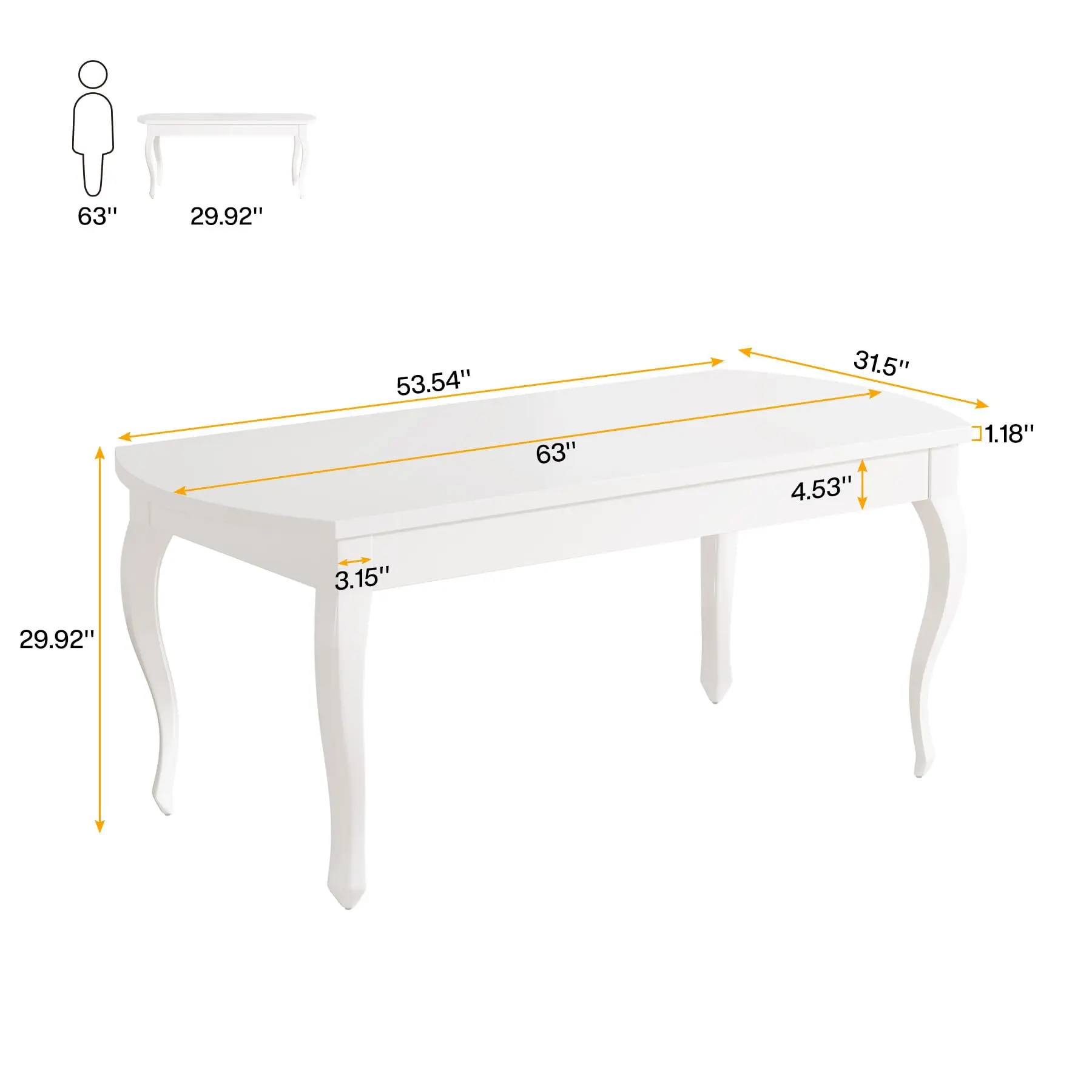 Tribesigns 63-Inch Executive Desk, Large Computer Office Desk with with Chic Cabriole Legs, Simple Glossy White Workstation Stud