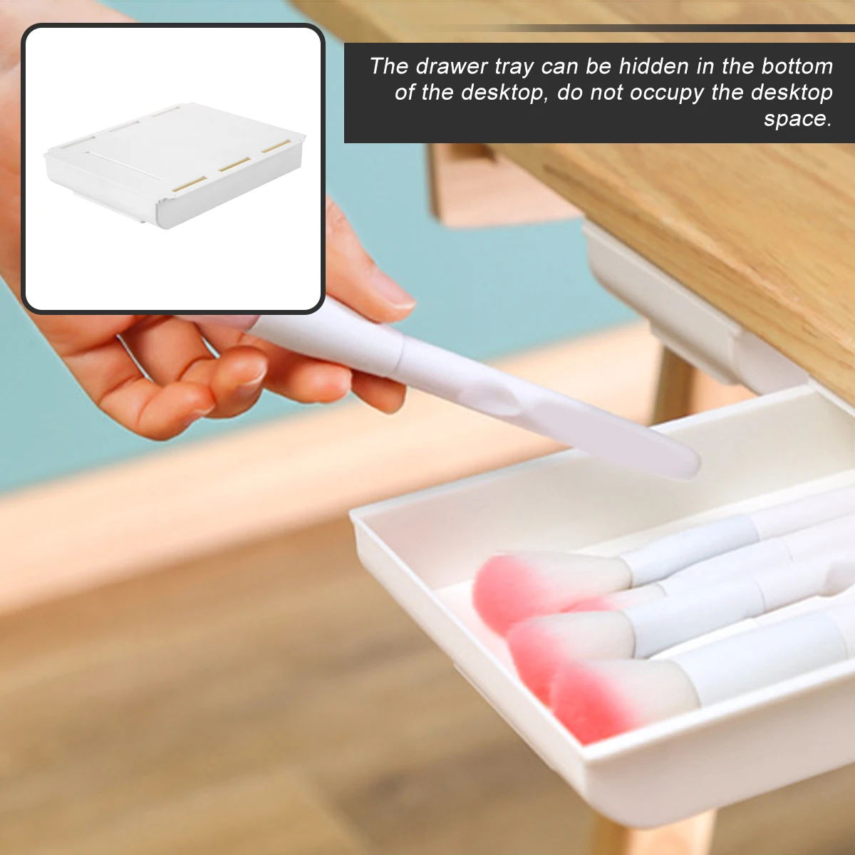 

Plastic Stationery Box Desk Organizer White Under Desk Drawer Hidden Storage Pencil Eraser Tool Book Jewelry Kitchen Study Room