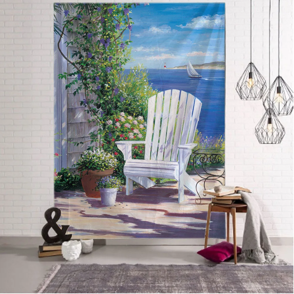 

Sea view garden tapestry wall hanging sea oil painting abstract mystery Tapiz hippie living room bedroom wall decoration