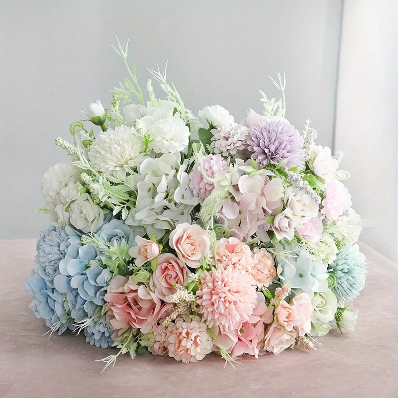 1 bunch of artificial flowers, various silk rose bouquets, hydrangea peony, vintage bride holding fake flowers, family wedding