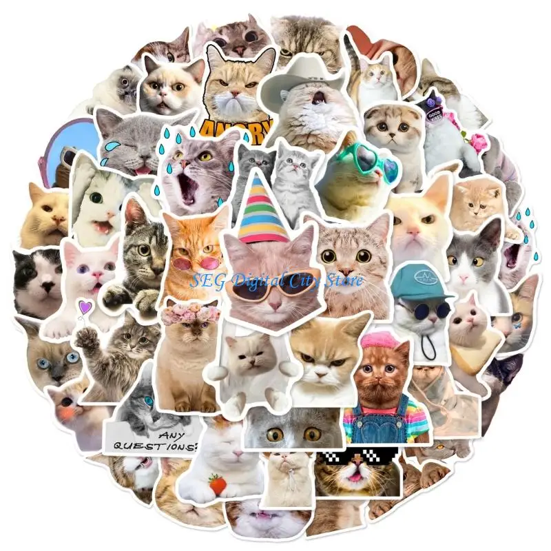 U75B 50Pcs Cartoon Kitten PVC Sticker Kid Reward Sticker for Notebook Journal Phone