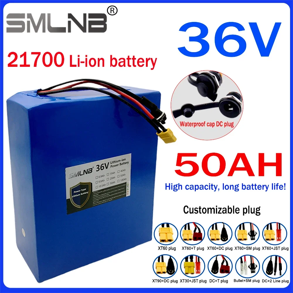 

21700 10S8P 36V 50AH lithium battery pack, 1500W high-power built-in BMS, suitable for various energy storage backup