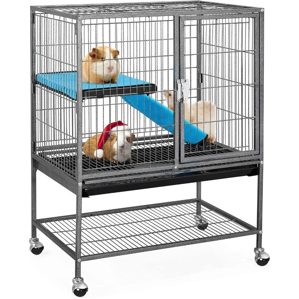 Metal Ferret Cage Critter Cages Indoor for Adult Rats,Rabbits,Ferrets,Chinchillas 2-Tiers Animal Cage W/Removable Tray＆Shelf