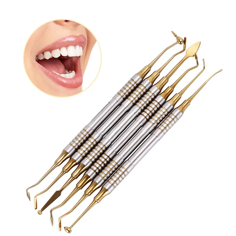 

6Pcs/set Dental Composite Resin Filling Spatula Titanium plated Head Resin Filler Aesthetic Restoration Kit Dental Instruments