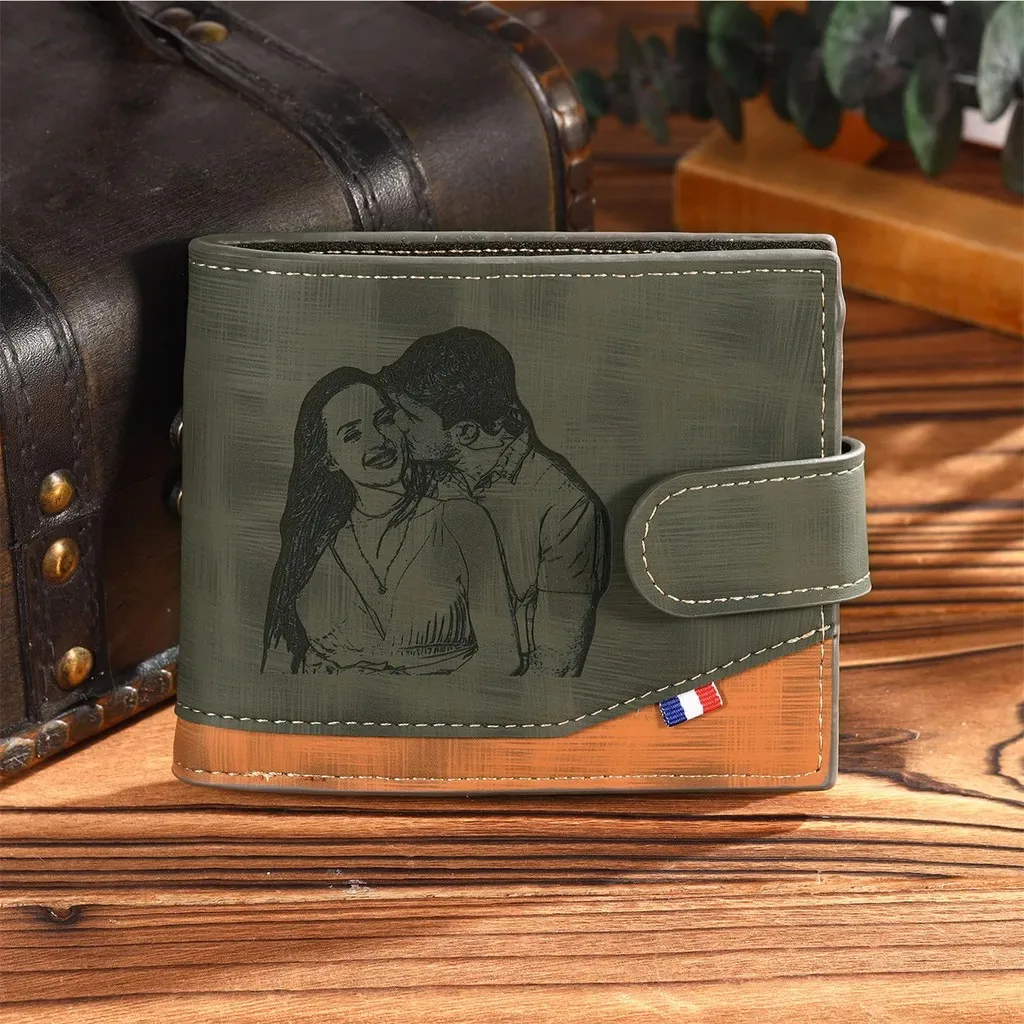 Carteira com imagem personalizada para homens, presente para homens, carteira gravada personalizada com nome, presente de aniversário para marido