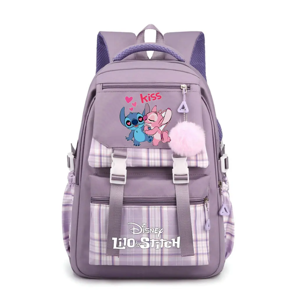 

Stitch Printing Schoolbag Candy Color Square Student Shoulder Bag Plush Hanging Decoration Simple Canvas Bag Travel Backpacks