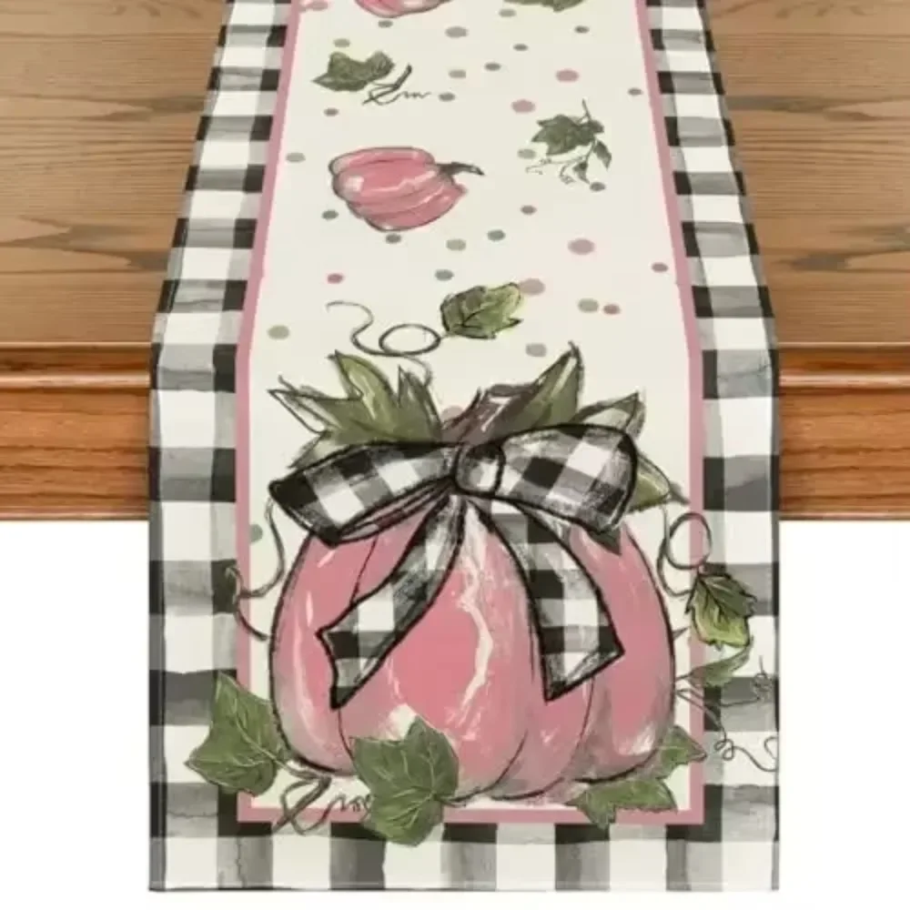 Dining Table Runner Chic Pink Pumpkin Black White Buffalo Plaid Fall Harvest Shabby Elegance Table Cover