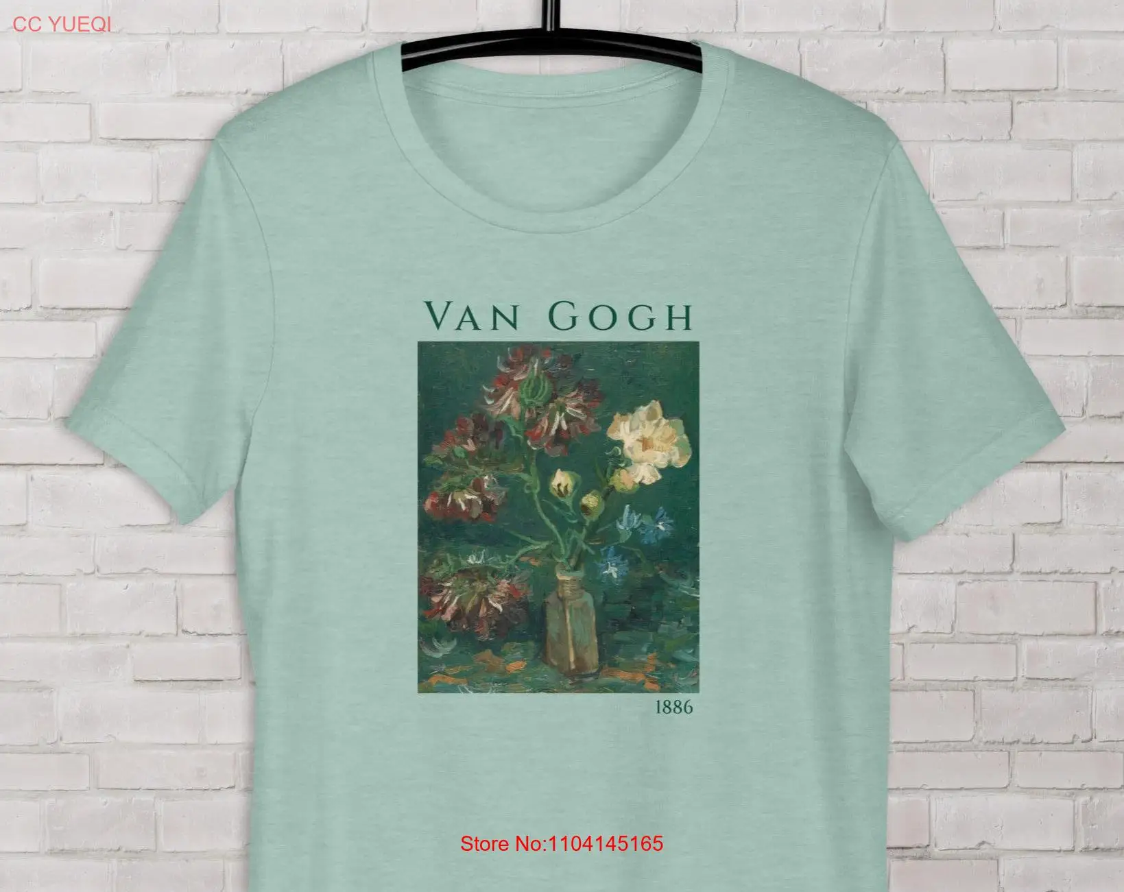 T shirt Vincent van Gogh Small Bottle with Peonies and Blue Delphiniums panting flower still life for Art Lover