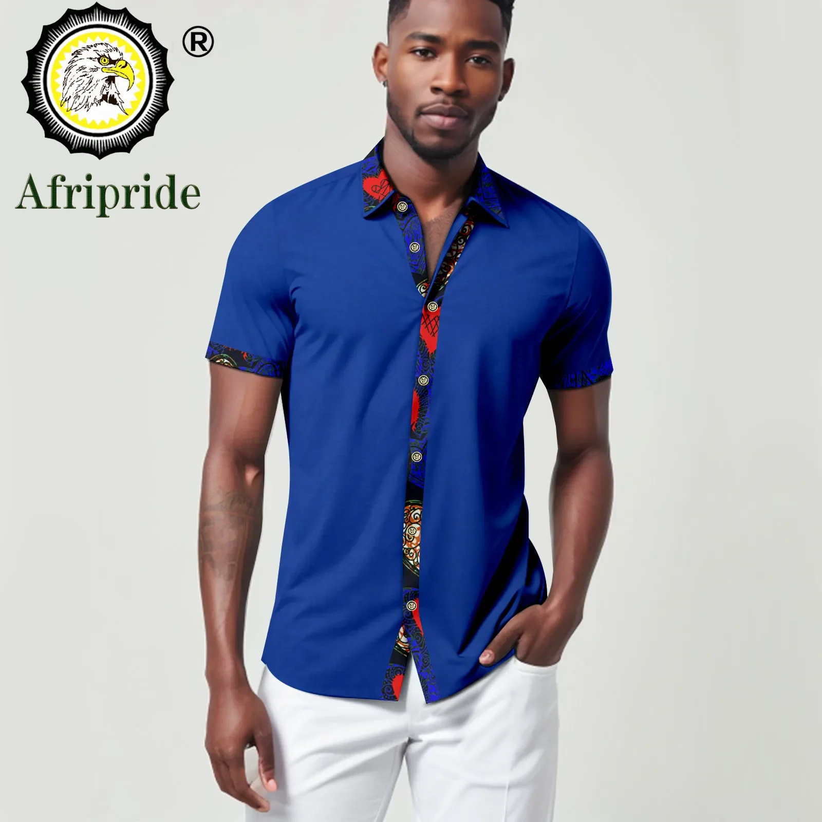 Bazin Riche African Shirts for Men Short Sleeve Blouse Dashiki Tops Ankara Attire Plus Size Casual Traditional Clothes A2312003