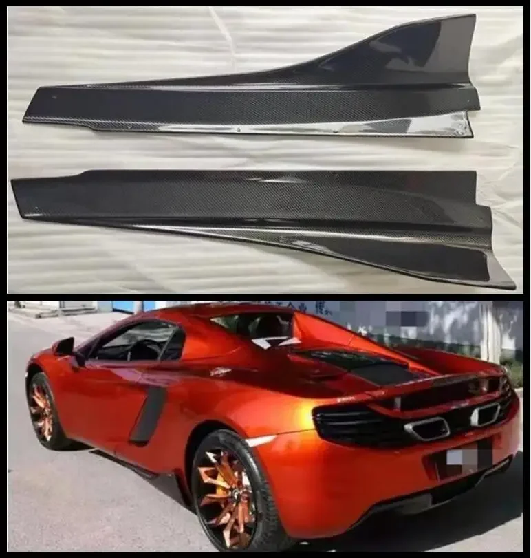 2PCS Real Carbon Fiber Side Extension Body Skirts Kit Lip Cover For Mclaren MP4-12C 650S 2011 2012 2013 2014 2015 2016 2017 2018