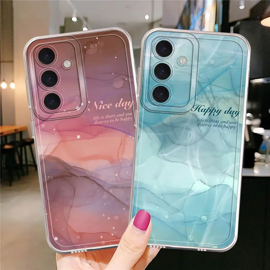 Ink-wash Flower Marble Soft Cover Phone Case for Samsung Galaxy A12 A35 A15 A22 A71 A72 A34 A73 A16 A25 A14 A35 A13