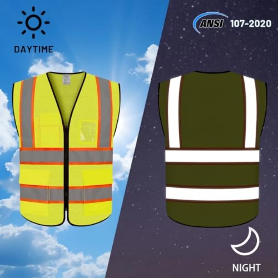 Construction Vest for Men Women, Hi Vis Safety Vest with Pockets, High Visibility Mesh Work Vest with Reflective Strips, ANSI C