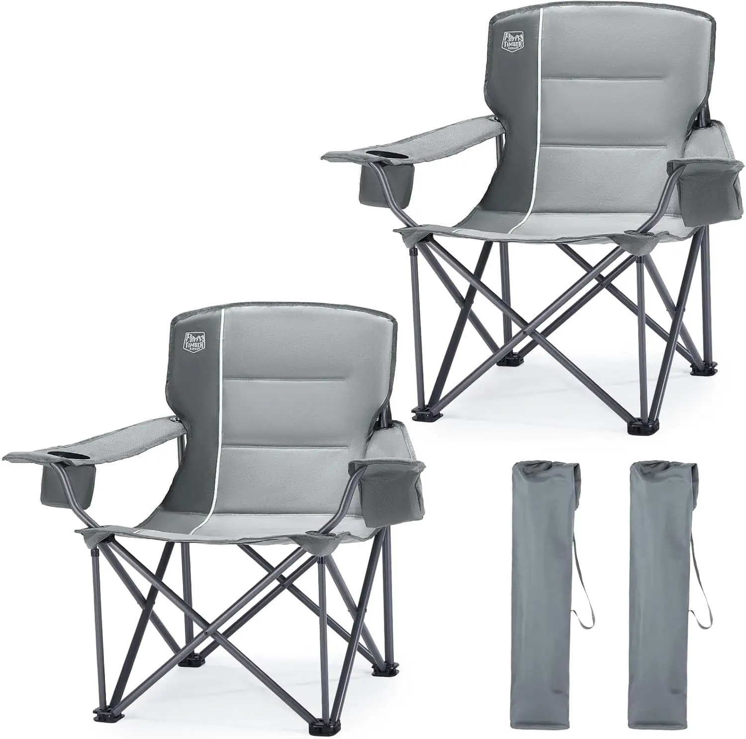 

Oversized Folding Camping Chair for Adults, Supports 550 LBS Heavy Duty with Cup Holder and Side Pocket, 2 Pack Grey