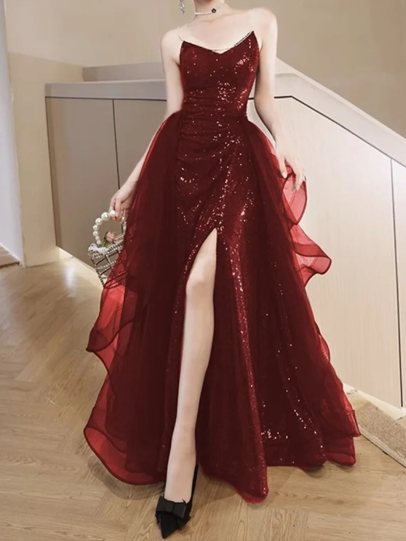 CustomizedLuxury Sequined Solid Graduation Dresses Temperament Pearl Shoulder Strap Formal Occasion Dresses Slim Waist Cocktail