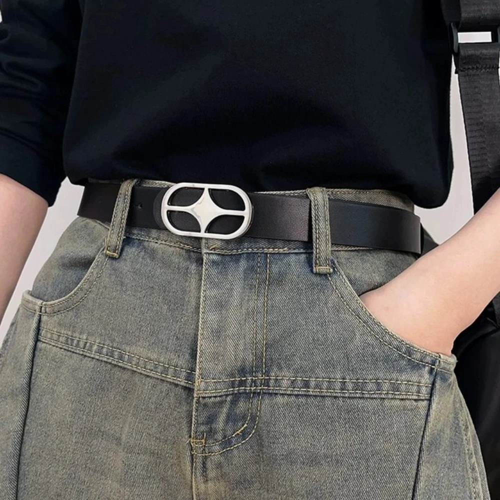 レトロ合金バックル四芒星ベルトヴィンテージジーンズ装飾 PU レザーウエストバンドパンクヒップホップ男性ベルトストリート