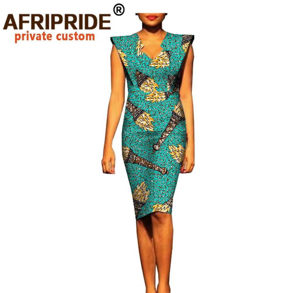 2024 African Summer Women Dress AFRIPRIDE Fashion Short Batwing Sleeve V-neck Knee-length Casual Cotton Dress for Women A7225121